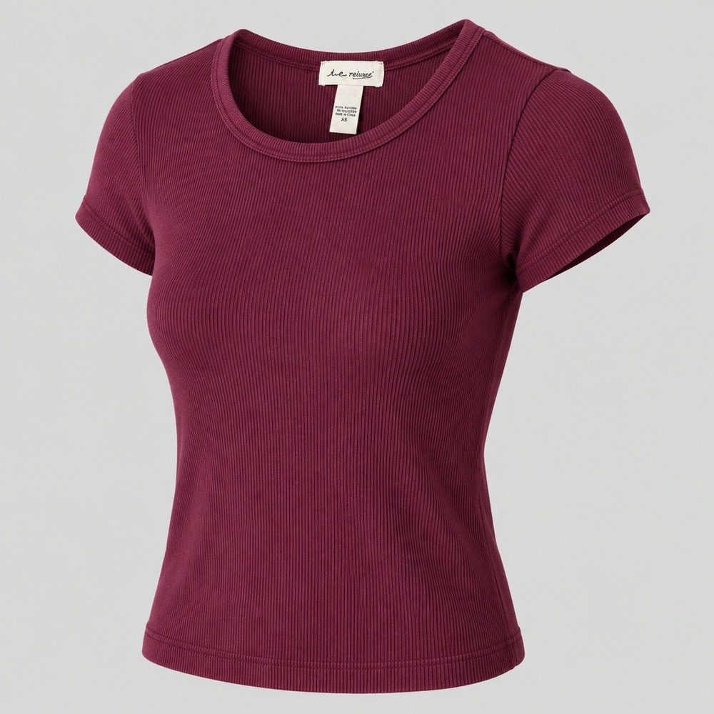 Vintage I.E. Relaxed Ribbed Knit‎ Top Womens Size S Burgundy Y2K Baby Tee Cotton